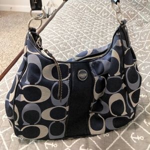 Coach Navy Blue Signature Stripe Hobo Bag